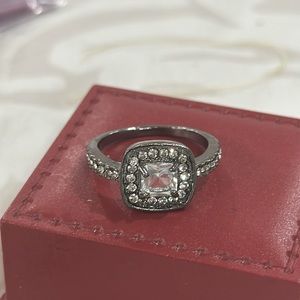 White Square Zircon Black Gold Bridal Ring Jewelry Gift Size 10